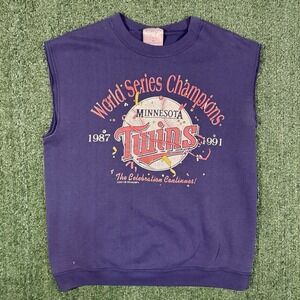 Vintage 80s Minnesota Twins World Champs T-shirt MLB Baseball Blue Navy Size XL